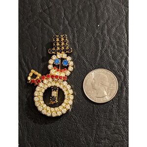 Vintage Rhinestone‎ Snowman Christmas Pin Broach 2.25" Moveable Scarf